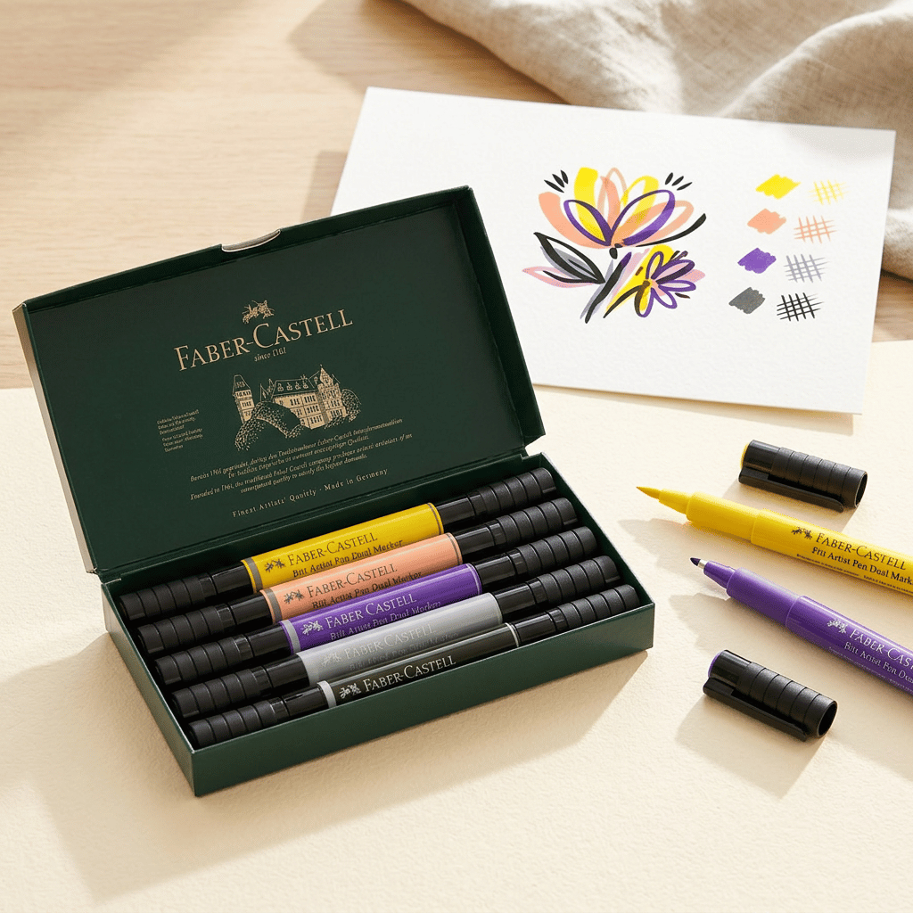 Thumbnail: Set of 5 dual-nibbed artist's pens Image 2