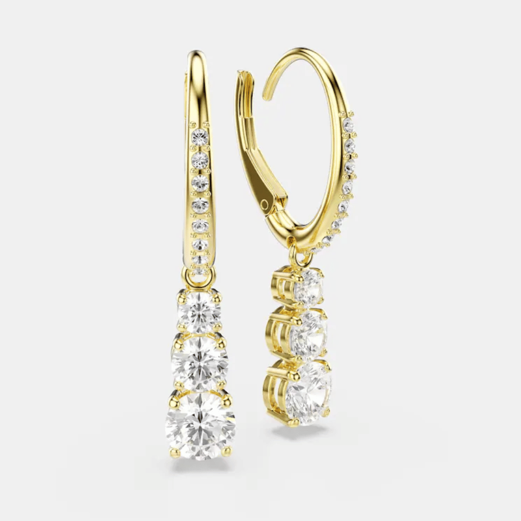 Thumbnail: Crystal gold hoop earrings Image 3