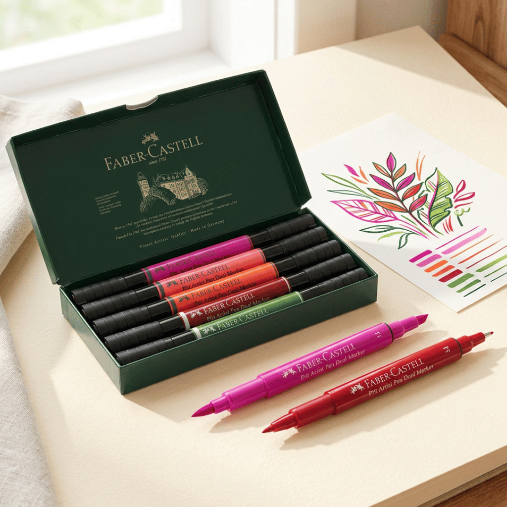 Thumbnail: Set of 5 dual-nibbed artist's pens Image 1